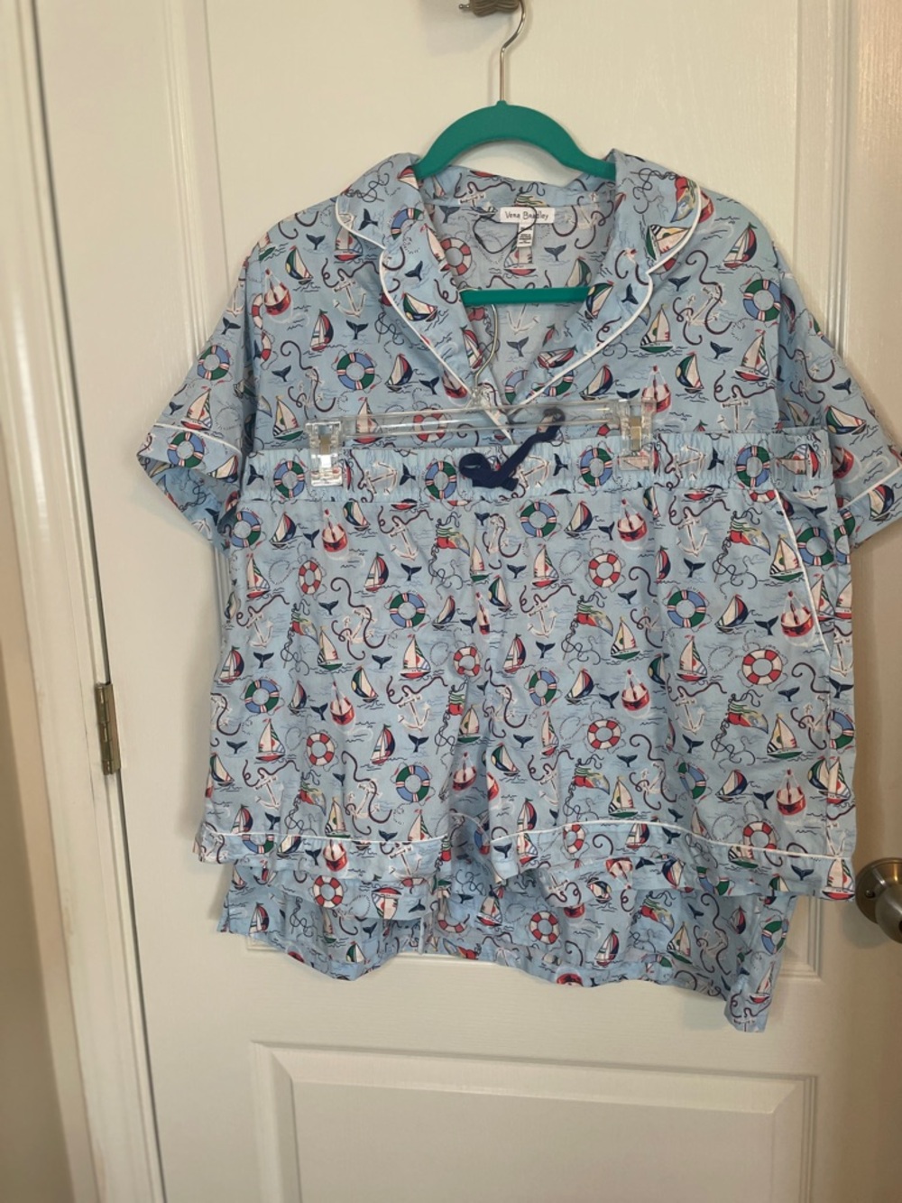 Vera Bradley Light Blue Nautical-Print Women’s Shorty PJ Set  2XL